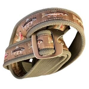Bison Designs Belt Fish Trout Design XL Olive Green Brown Knit USA